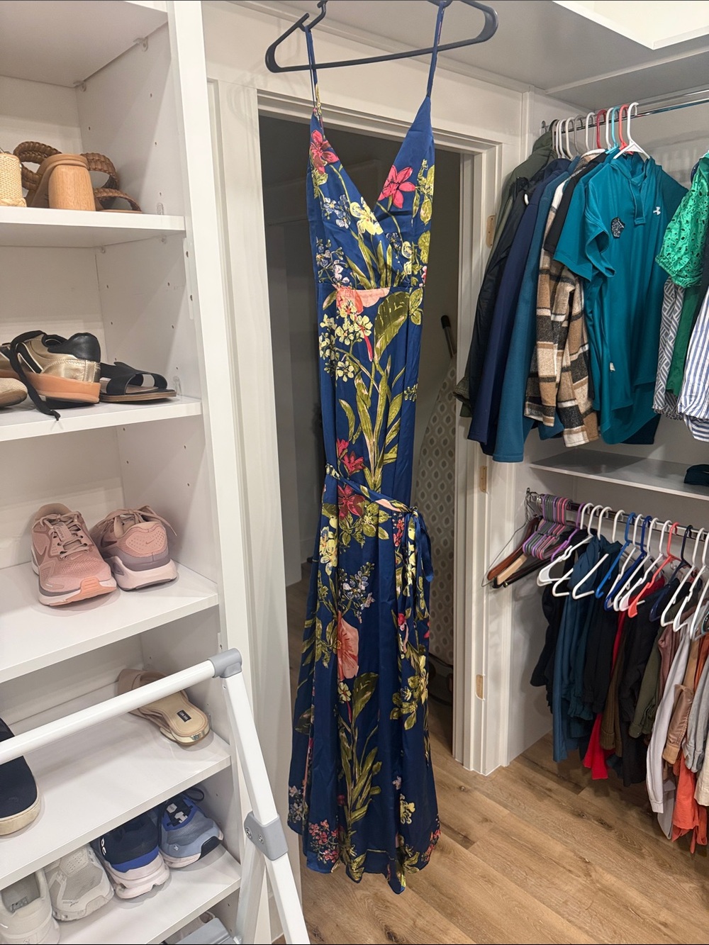 Lulu's Navy Floral Maxi Dress with Green & Pink Accents